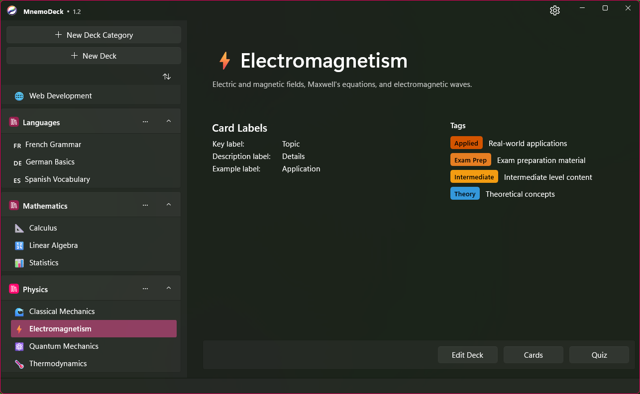 MnemoDeck Decks View